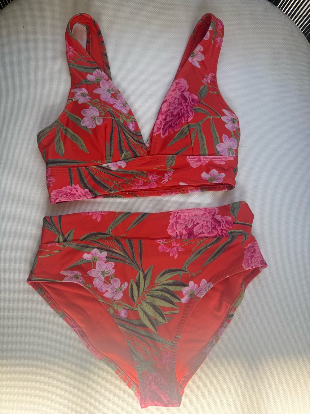 Old Navy Orange Palm V-Neck High-Waist Bikini